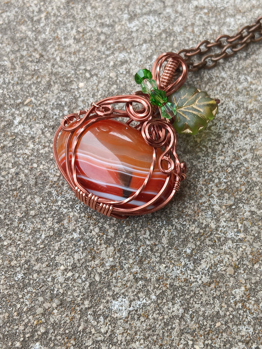 Red Botswana Agate Pumpkin Pendant