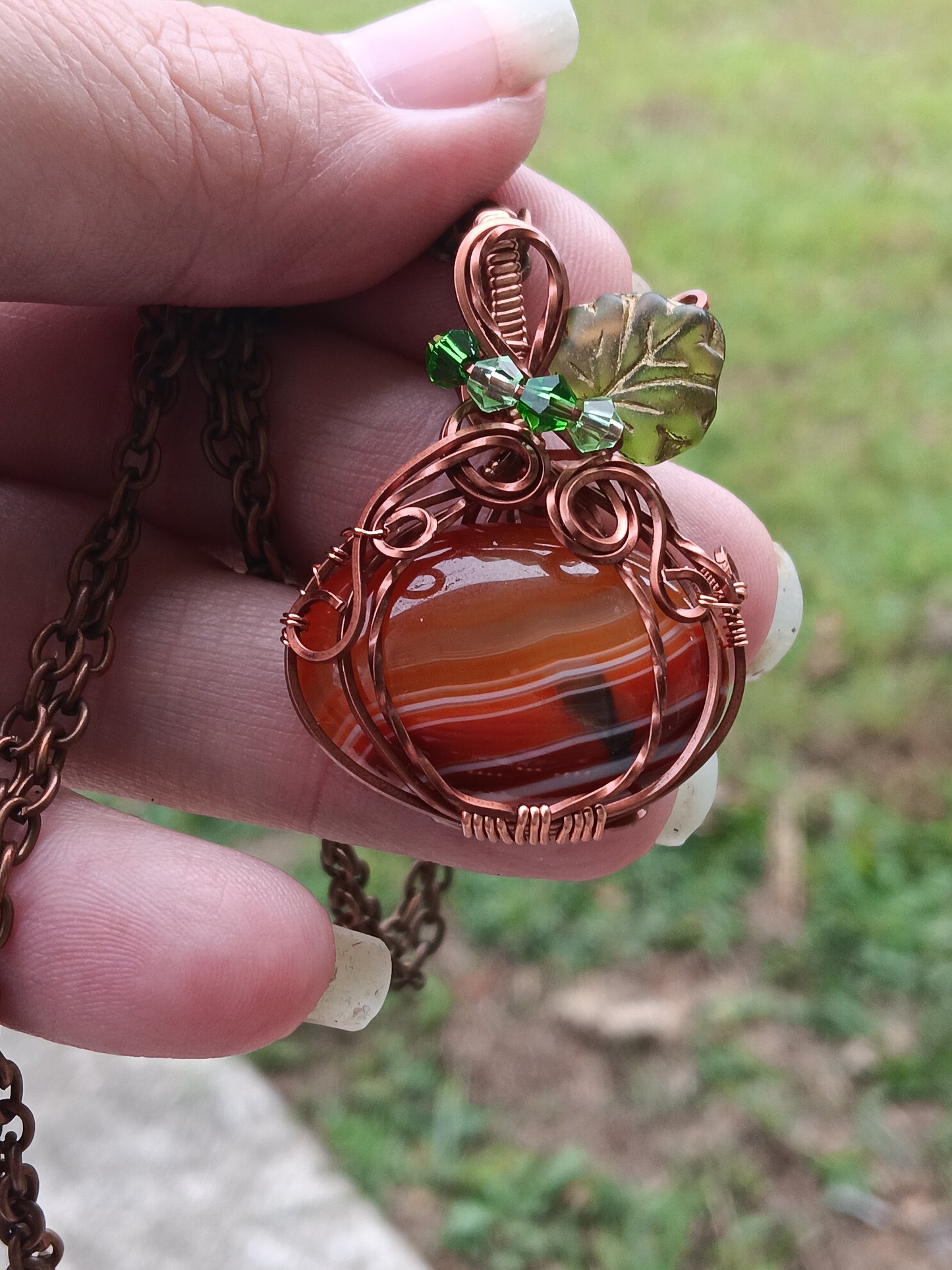 Red Botswana Agate Pumpkin Pendant