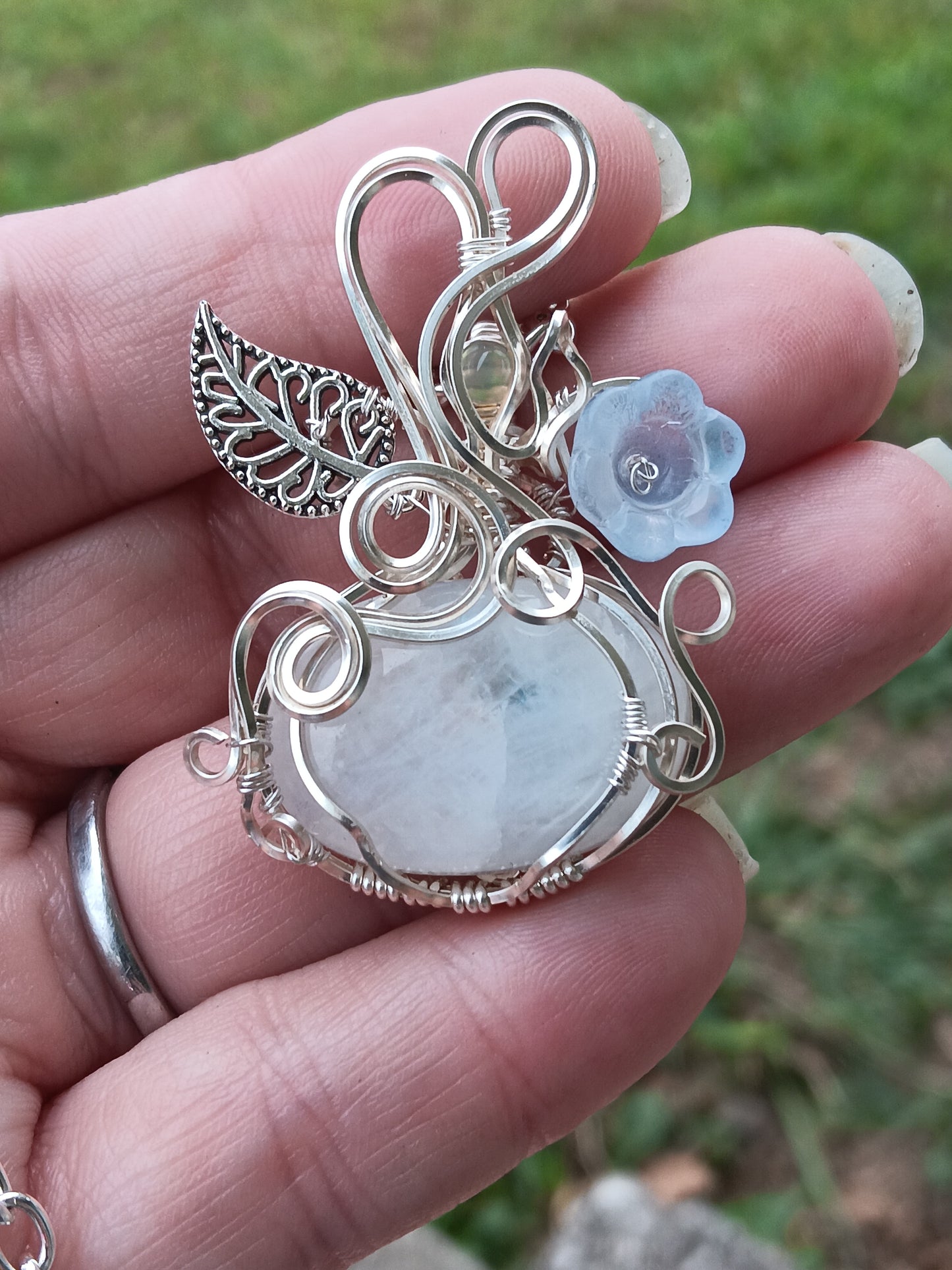 Rainbow Moonstone and Ethiopian Opal Pumpkin Pendant