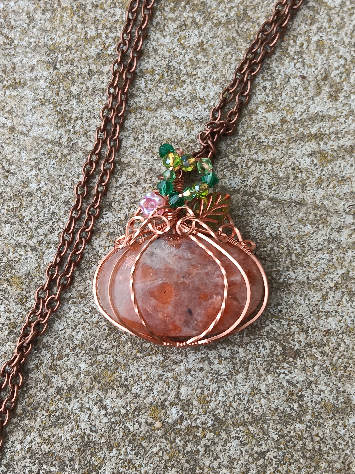 Indian Sunstone Pumpkin Pendant