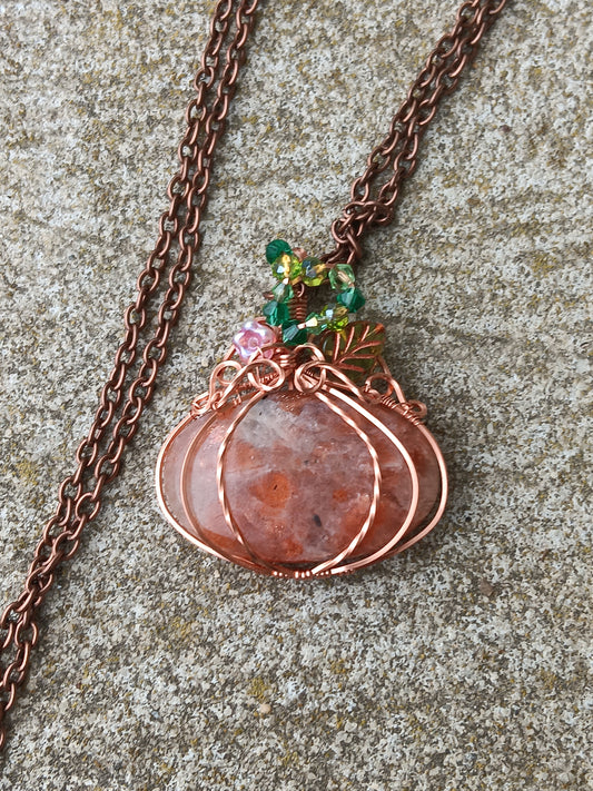 Indian Sunstone Pumpkin Pendant