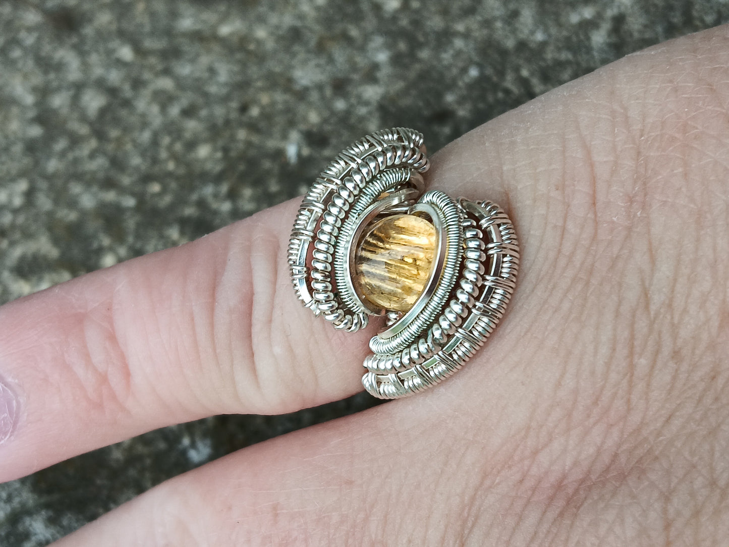 Eliana ring,  Citrine Silver Woven Ring size 7