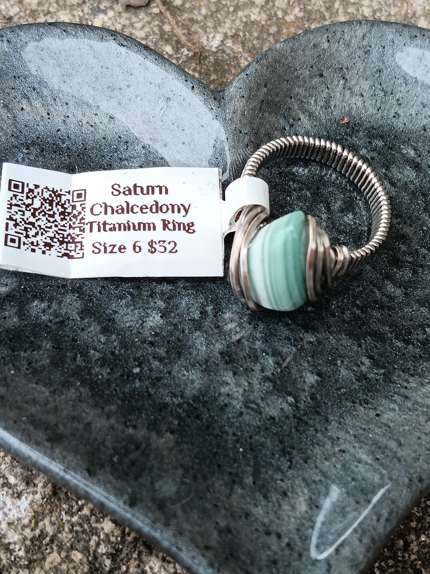 Dione ring,  Saturn Chalcedony Titanium Wire Ring size 6