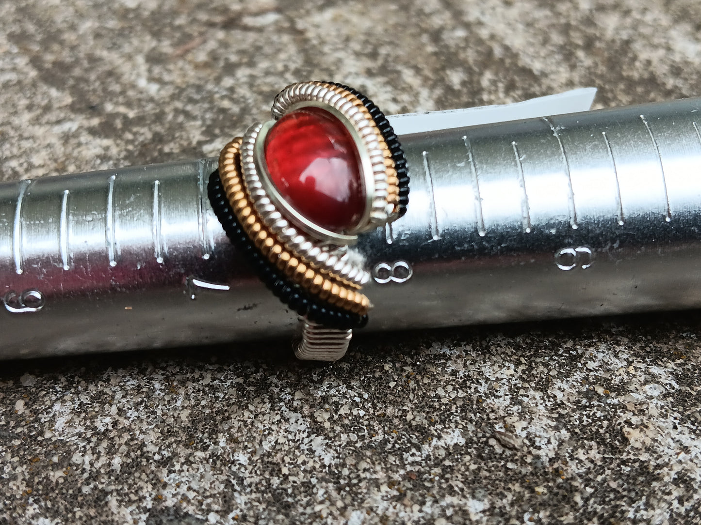 Harriet ring, Hessonite Garnet Mixed Metals Wire Ring size 7.5