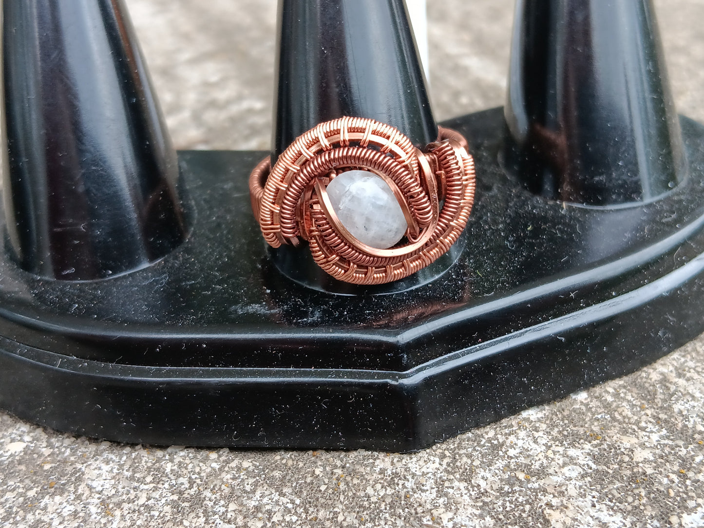 Anabeth ring, Rainbow Moonstone Copper Woven Ring size 10