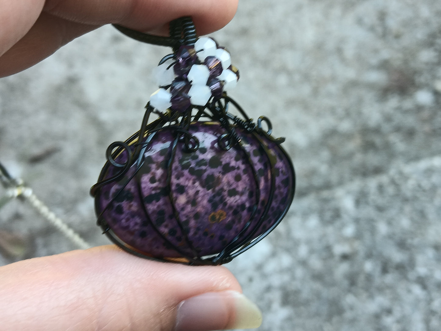 Purple Dalmatian Jasper Pumpkin Pendant