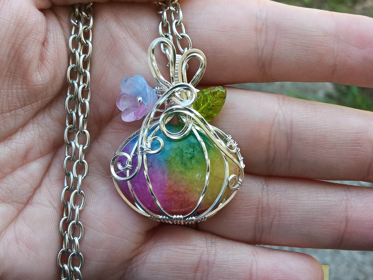 Rainbow Solar Quartz Pumpkin Pendant