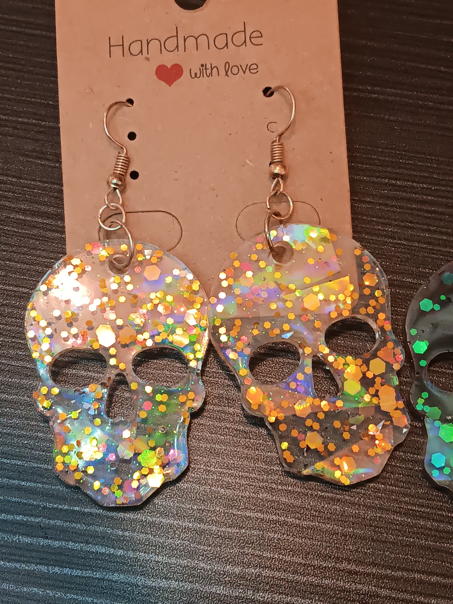 Resin Holographic Skull Earrings