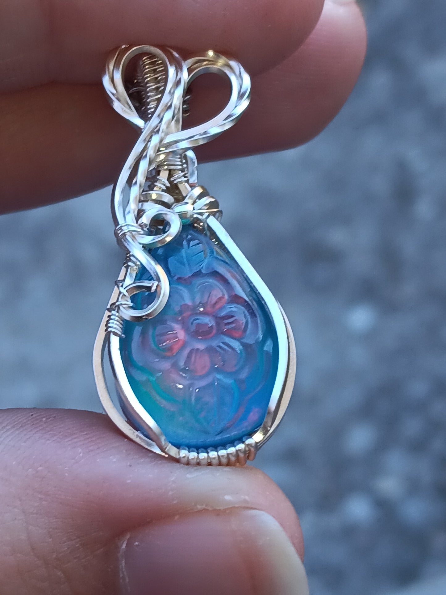 Flower Aurora Opal Silver Pendant