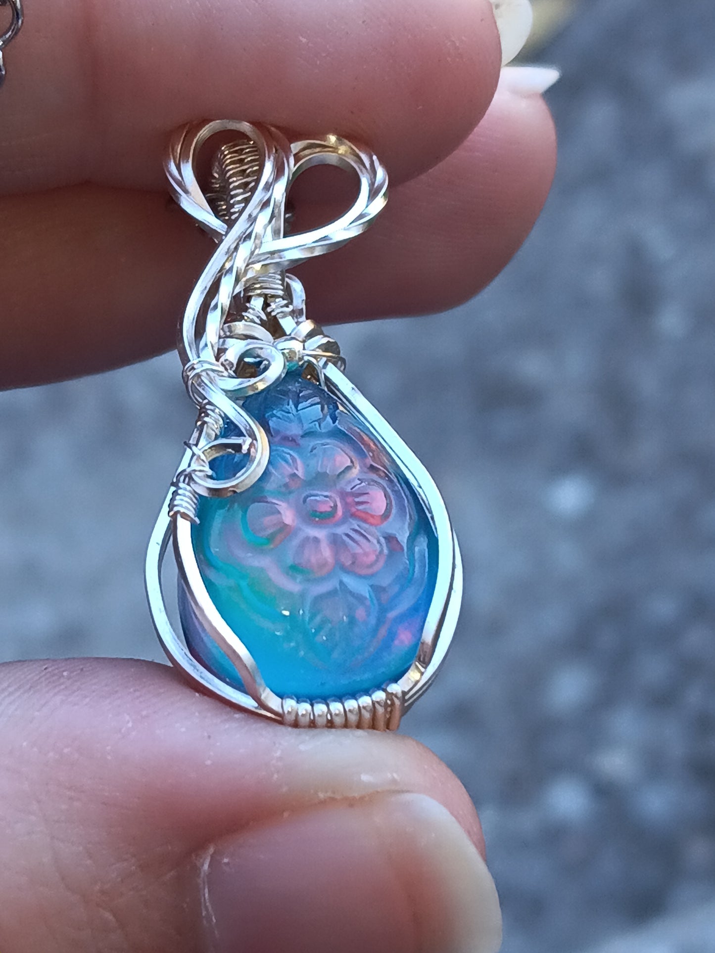 Flower Aurora Opal Silver Pendant