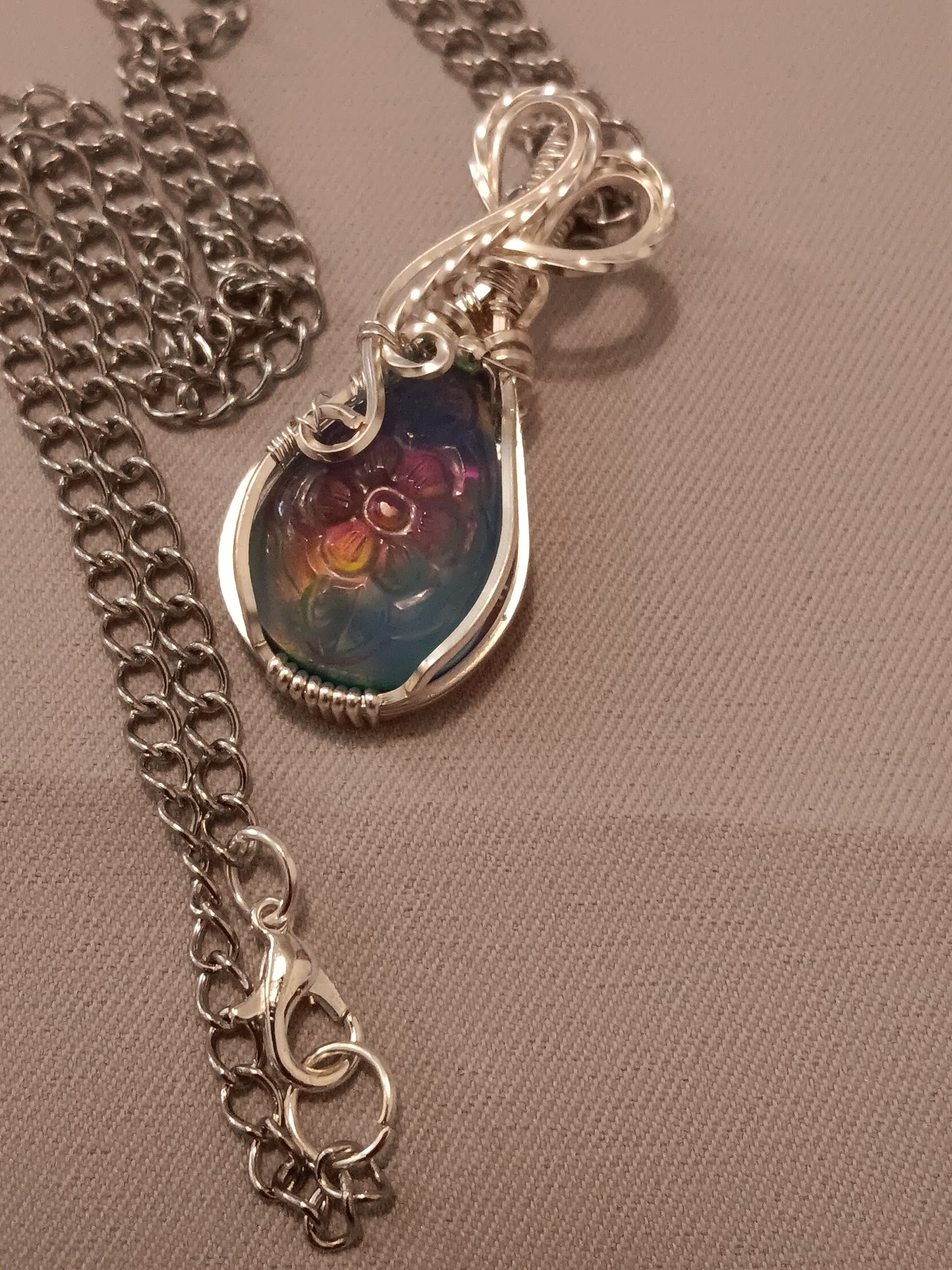 Flower Aurora Opal Silver Pendant