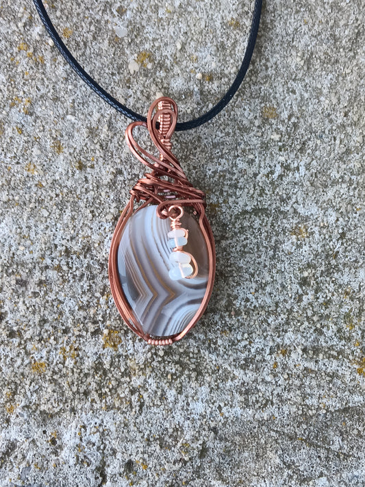 Botswanna Agate w/ Ethiopian Opal Dangle Pendant