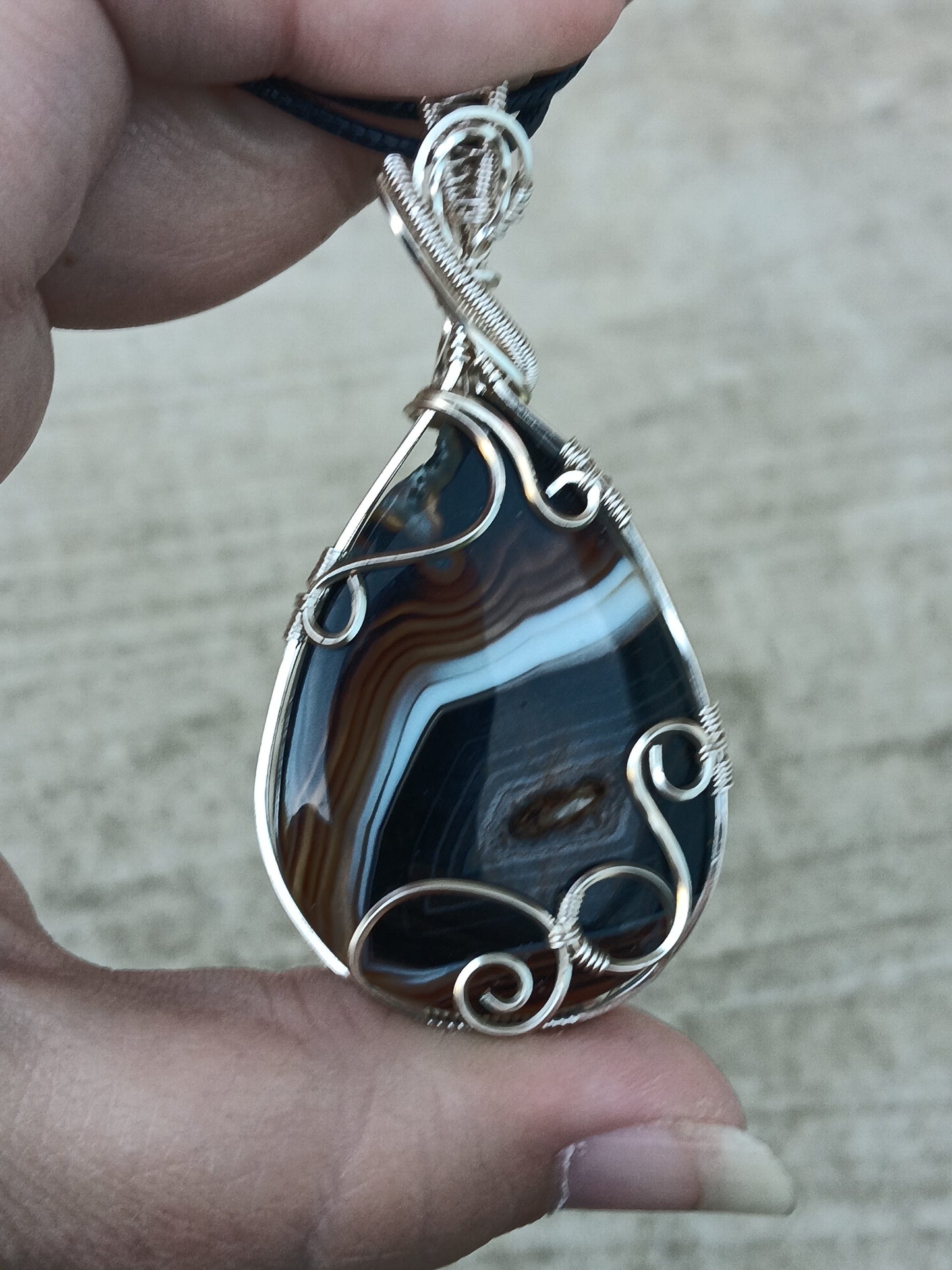 Black Banded Agate Pendant