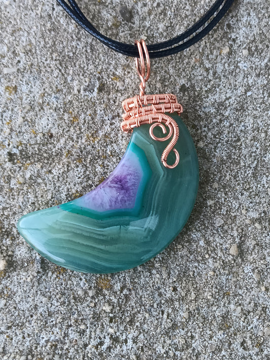 Green & Purple Agate Crescent  Pendant