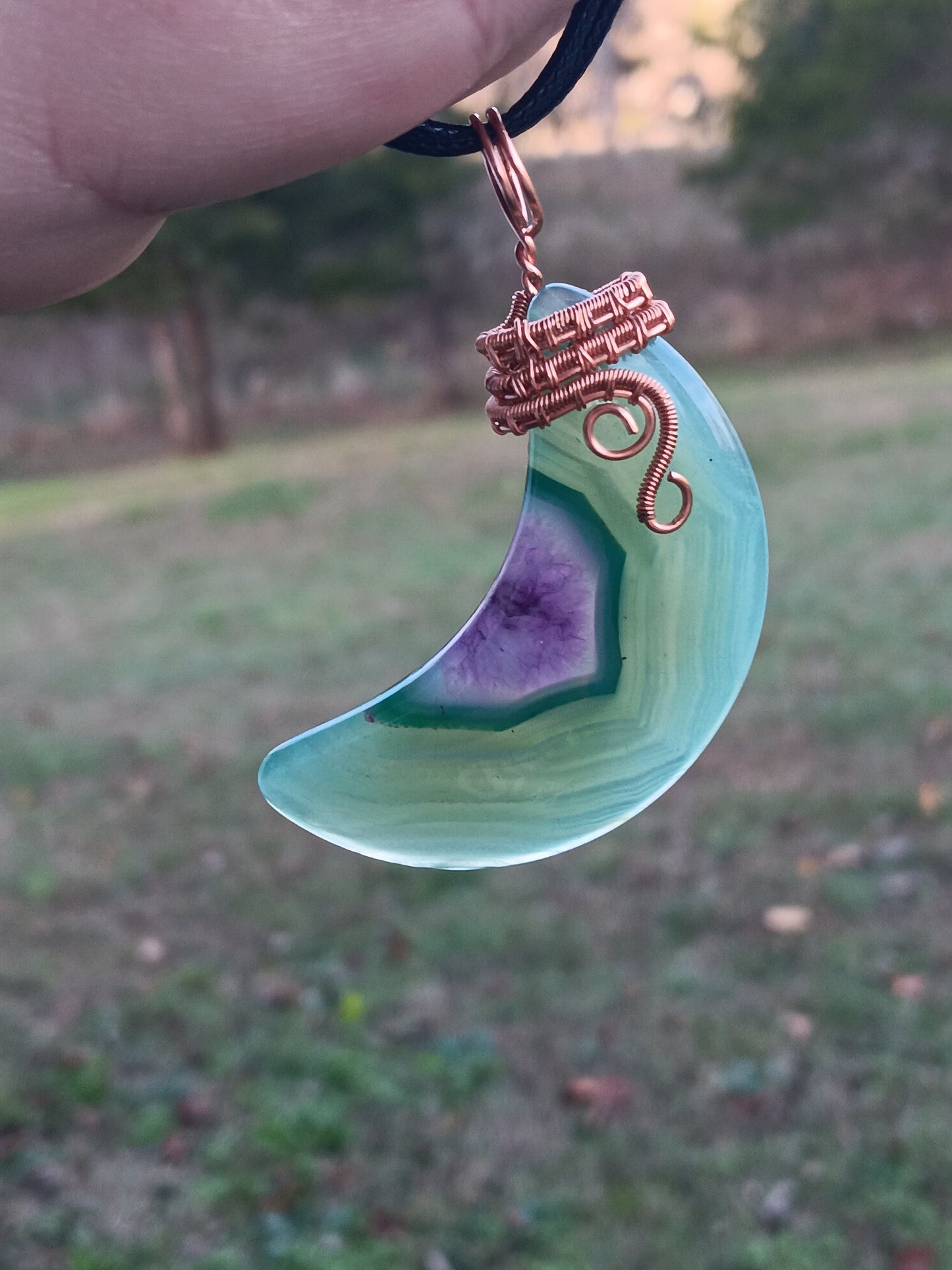 Green & Purple Agate Crescent  Pendant