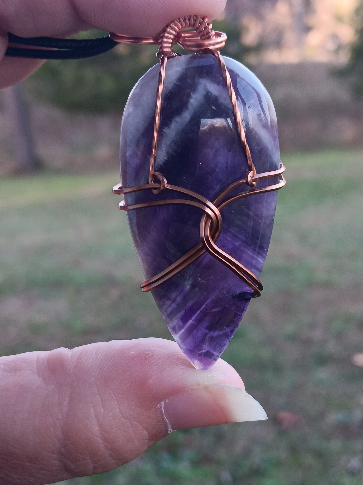 Chevron Amethyst Teardrop Pendant