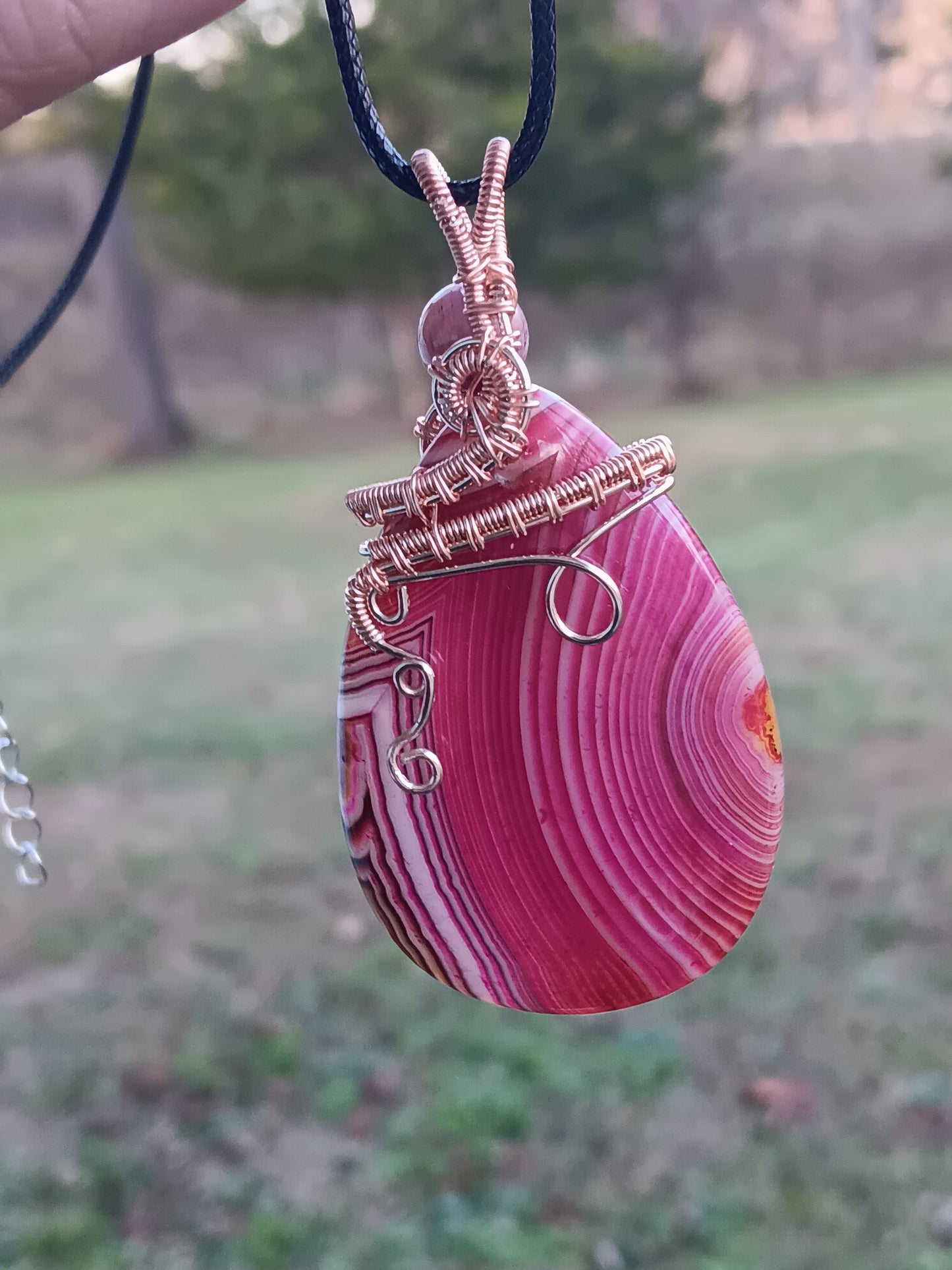 Pink Banded Agate w/ Purple Tigers Eye Rose Gold Pendant