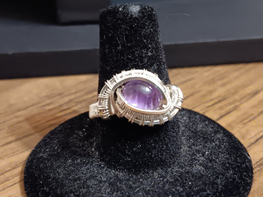 Cleopatras Eye, Amethyst Silver Woven Ring size 7.5