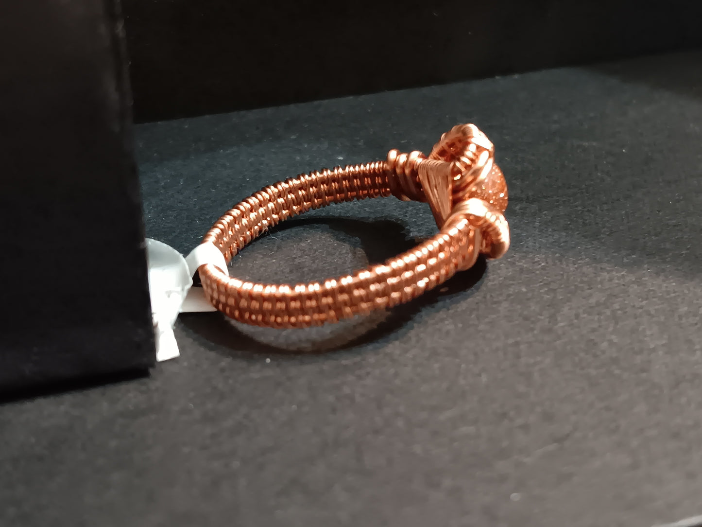 Little Glitter, Goldstone and Natural Copper Wire Woven Ring size 8.5