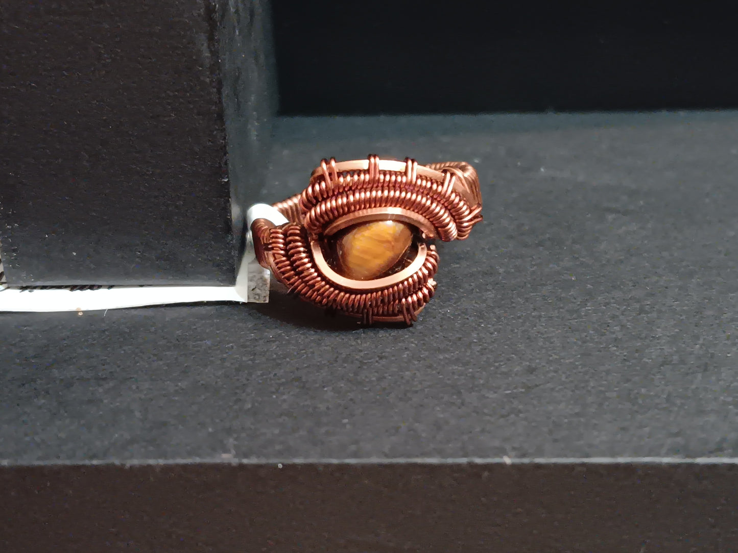 Eye Of The Tiger, Tigers Eye and Natural Copper Wire Woven Ring size 6.5