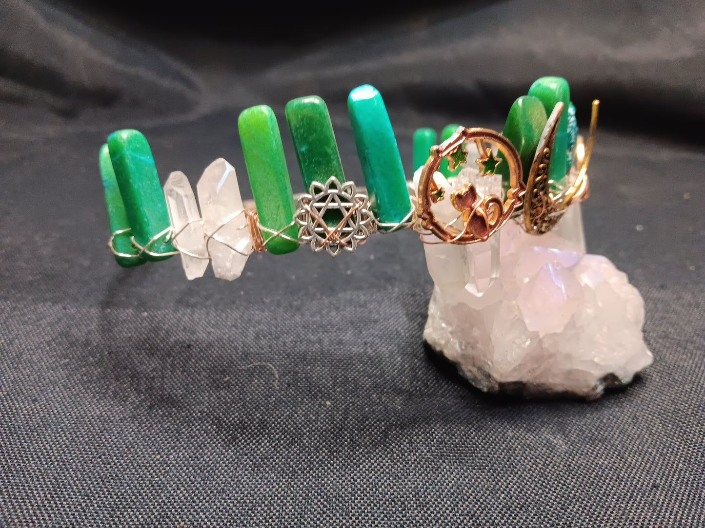 Forest Green Crystal Moon Crown