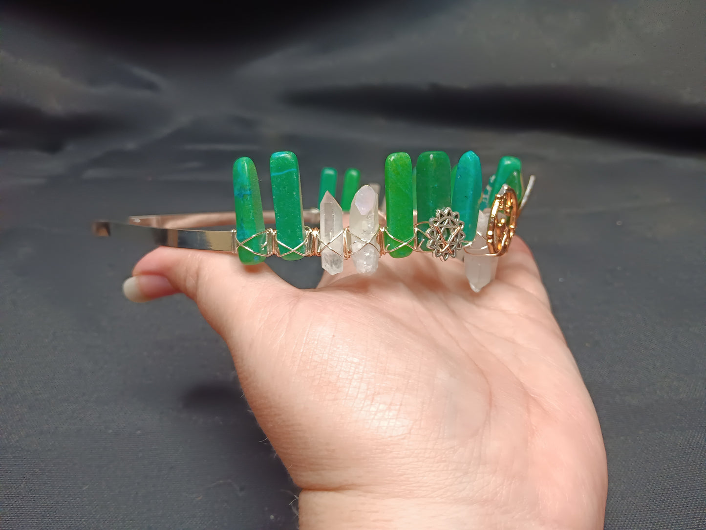 Forest Green Crystal Moon Crown