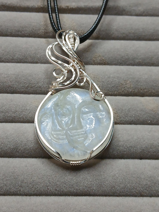 Man In The Moonstone Silver Wire Pendant