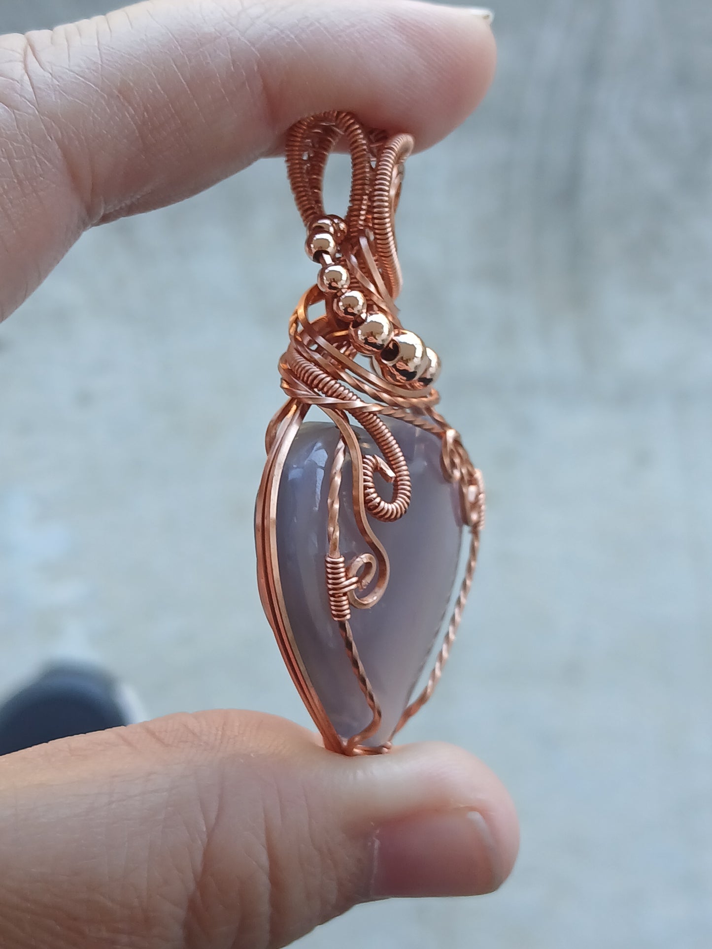 Purple Moss Agate Heart Copper Wire Wrapped Pendant