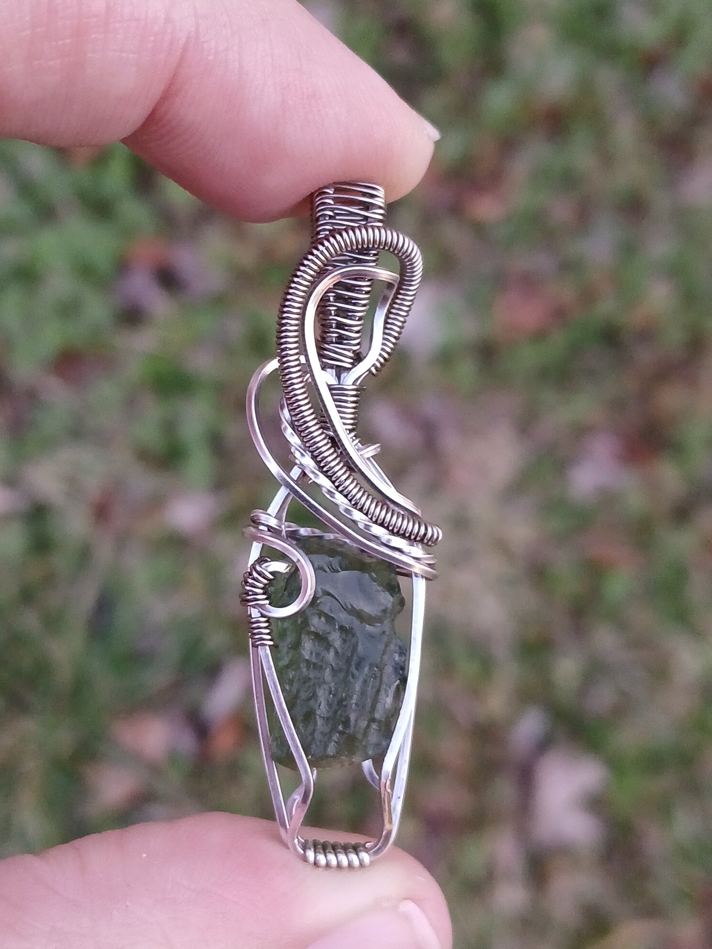 Moldavite Titanium wire Pendant