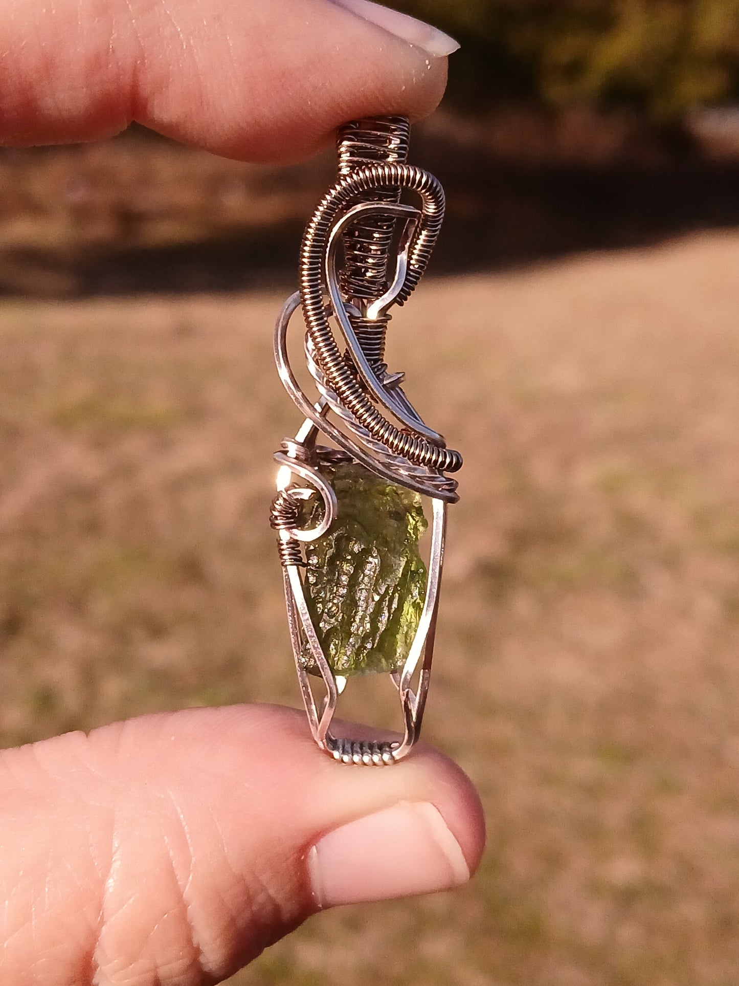 Moldavite Titanium wire Pendant