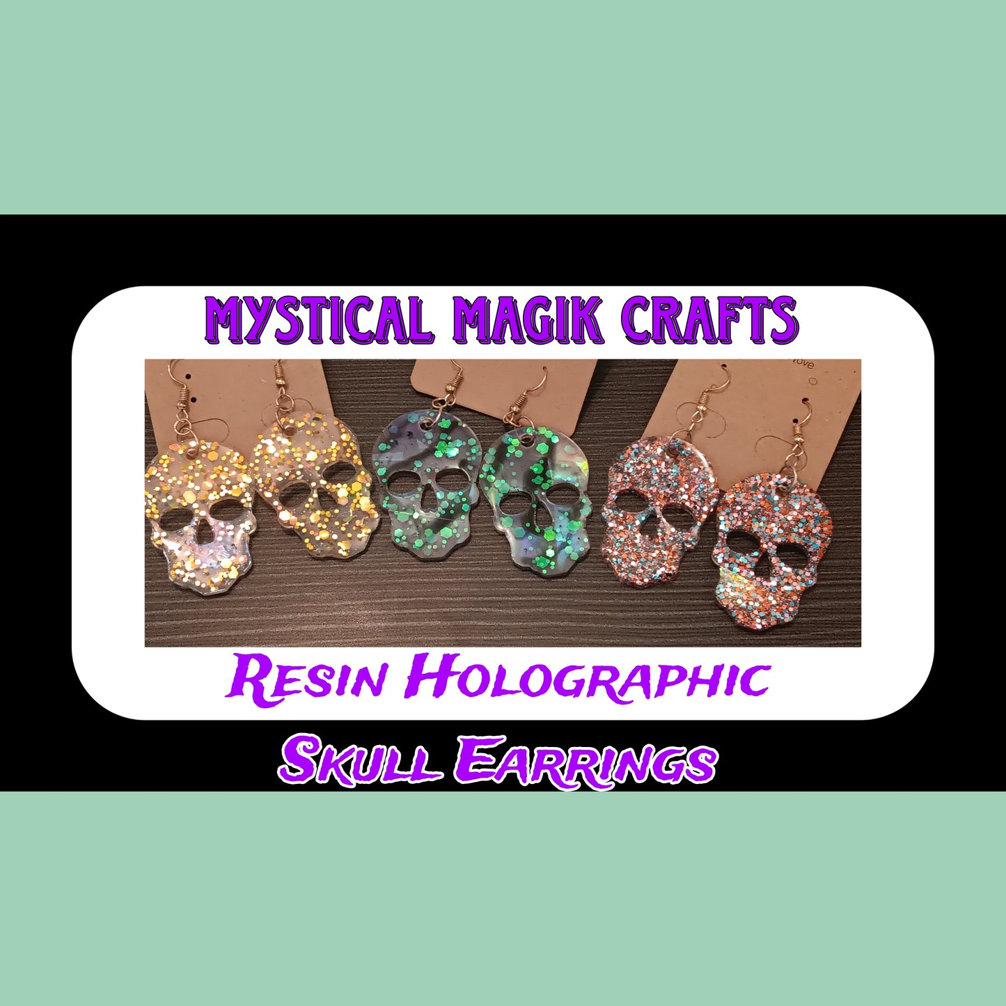 Resin Holographic Skull Earrings