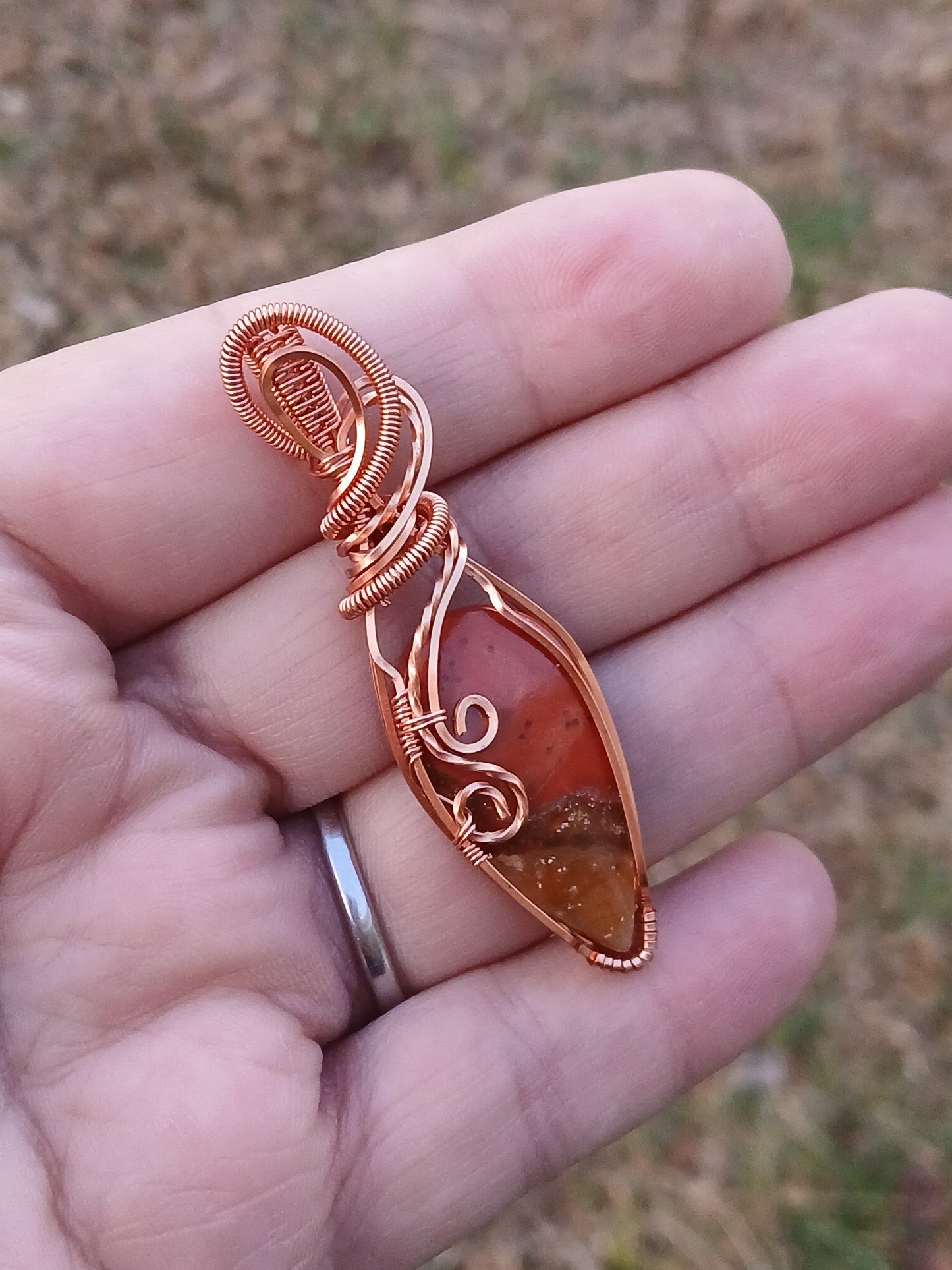 Red Jasper Copper Wire Pendant